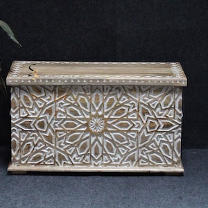 Handcrafted Mango Wood Coffee Table With Storage Solution | Living Room Décor Solid Wood Blanket Box | Wooden Carved Trunk With White Finish
