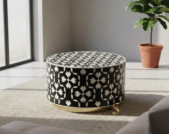 Floral Bone Inlay Coffee Table, Boho Chic Living Room Decor