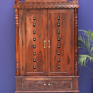 Sheesham Wood Temple | Crafted South Indian Style Pooja Mandir with LED Lights And Lamp | Solid Wood Mandir for Worship And Spiritual Décor