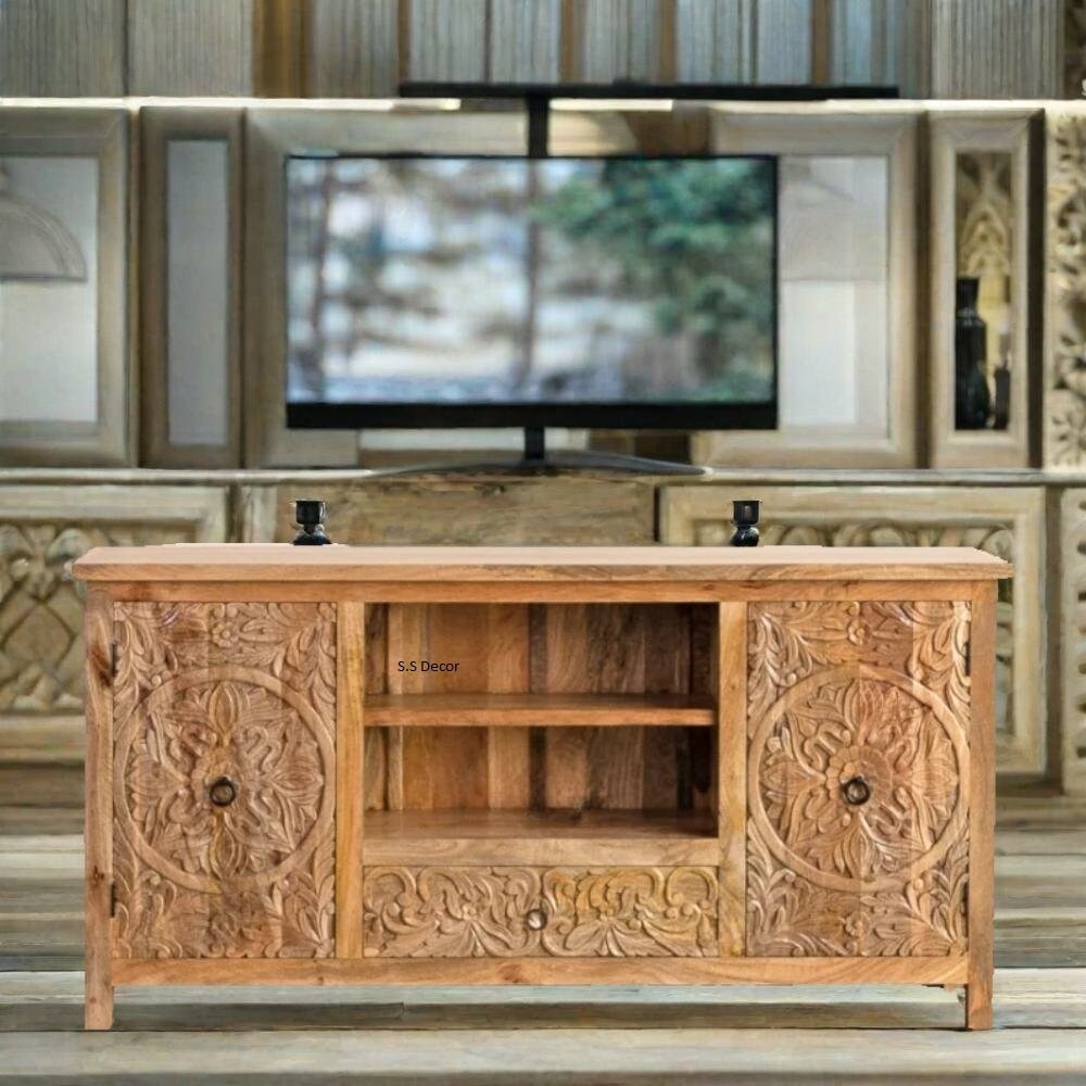 Carved on sale media cabinet