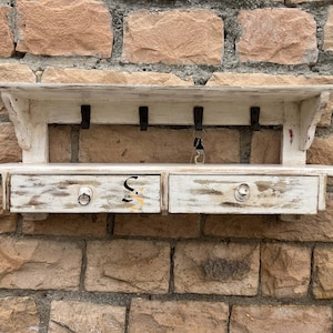 Wooden Wall Hanging Key Holder | Solid Wood Distressed Storage Chest Drawer | Home Décor Furniture | Living Room Organizer | Wall Décor Art