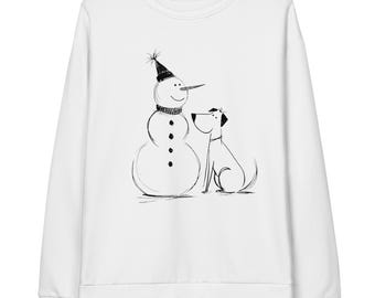 Sweatshirt sneeuwpop en hond - wit met zwarte schets Winter Friends - Charmante vakantietrui