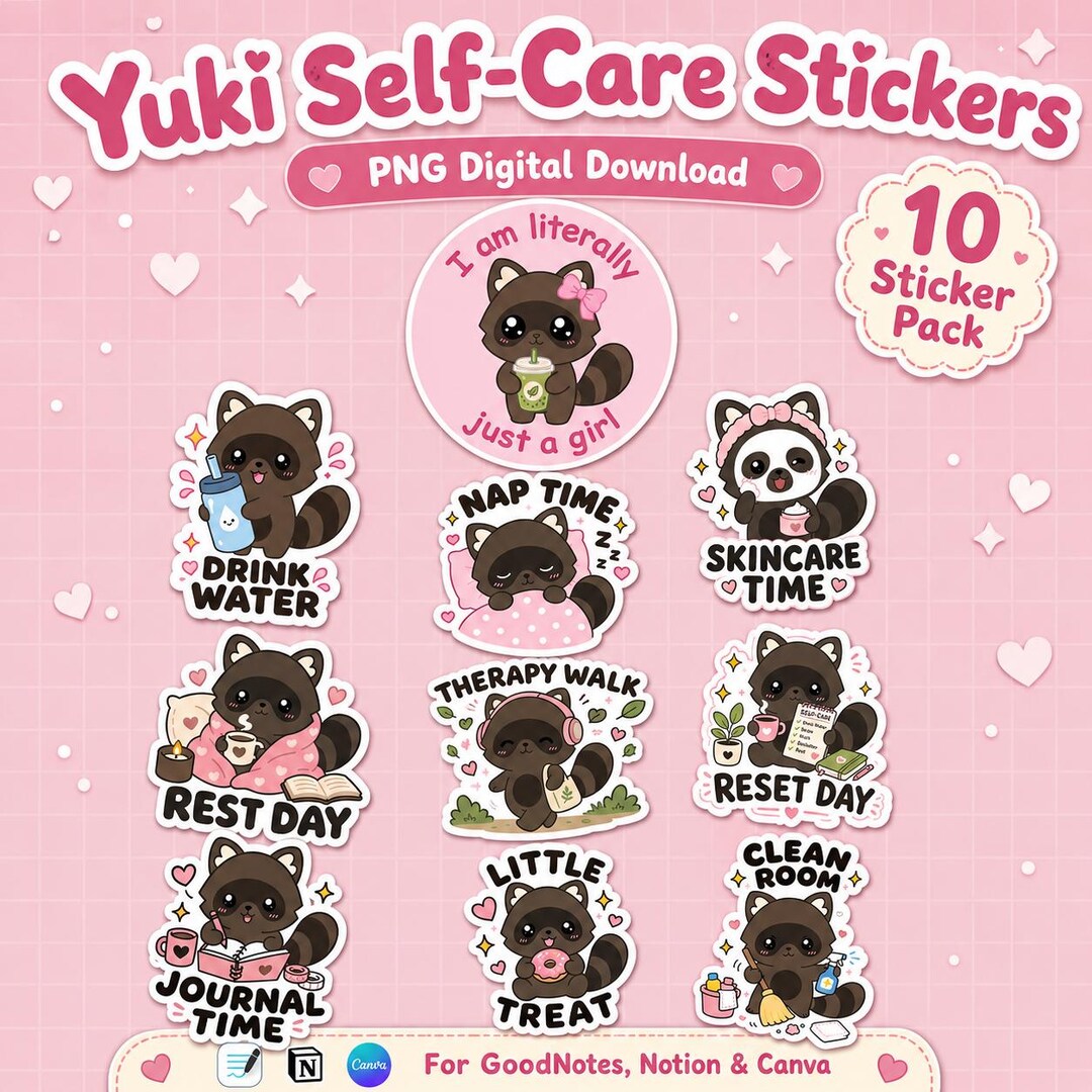Goodnotes Digital Stickers PNG, Kawaii Self Care Planner Stickers, Cute ...