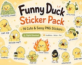 Funny Duck Digital Stickers PNG, Cute Meme Sticker Pack for GoodNotes, Notion, iPad Planner, Sassy Duck Reaction Stickers