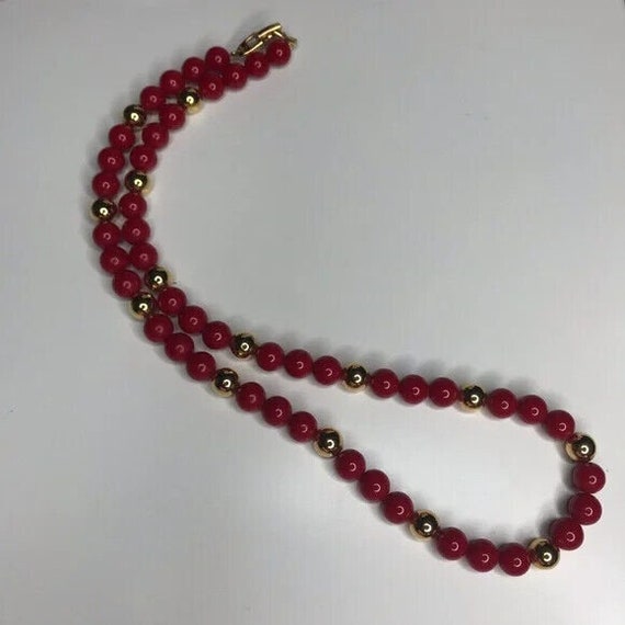 Napier Necklace Vintage Signed Red Beaded Goldton… - image 4