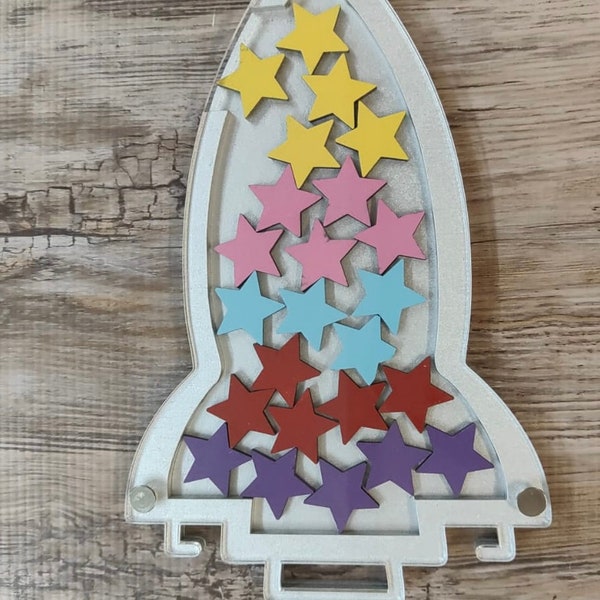 Rocket shaped children reward chart - personalised - any colours - stars or hearts - 25 stars