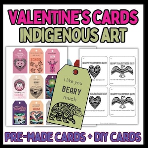 Valentine's Day Digital Download Cards, Indigenous Cards, Kids Valentine's Cards, Classroom Valentine's Cards, Indigenous Art