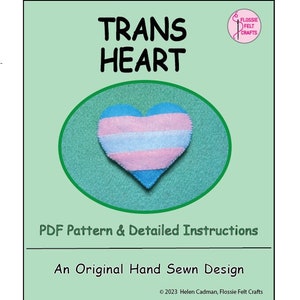 Felt Trans Heart PDF Pattern.  Hand sewn ornament.  Detailed instructions and digital template.  Instant download.  LGBT+