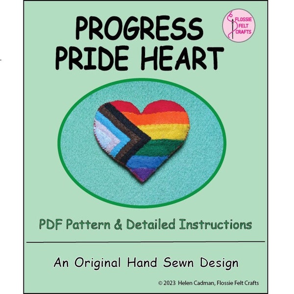 Felt Progress Pride Heart PDF Pattern.  Hand sewn ornament.  Detailed instructions and digital template.  Instant download.  LGBT+