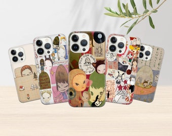 Peinture Yoshitomo Collage Art Esthétique Nara Academia Coque de portable iPhone 15 14 13 12 11 Pro Xs Xr 8+SE Samsung S24 23 22 21 20 10 Pixel 876