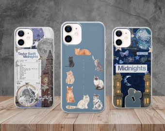 Funda para teléfono con collage de letras de Taylor Midnight's Karma Cat Girls para iPhone 17, 16, 15, 14, 13, 12, 11 Pro, XS, XR, 8 SE, Samsung S24, 23, 22 y Huawei