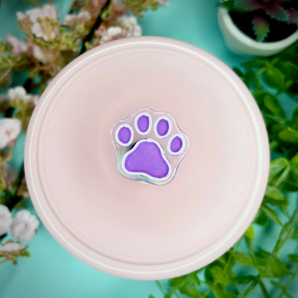 Kawaii Clear and Purple Floating Paw Print Enamel Resin Pin - Cute Animal-Themed Accessory for Bags and Jackets - Unique Gift for Pet Lovers