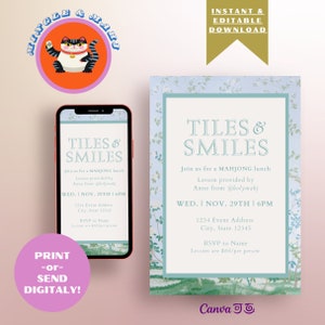 Colorful Preppy Mahjong Lesson Party Invitation -  Customizable Instant Digital and Printable Mahjong Invite