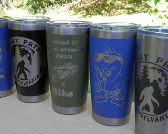 Personalized Etched 20 oz Tumbler Sets, Use our graphics or your graphics.  Sports team, Class/Family Reunion, Anniversary, Birthday Gift