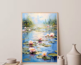 Claude Monet, Water Lilies | Impressionist Landscape Painting | Garden Print | Flower Print | Blue Print | Monet Wall Art | Digital Download