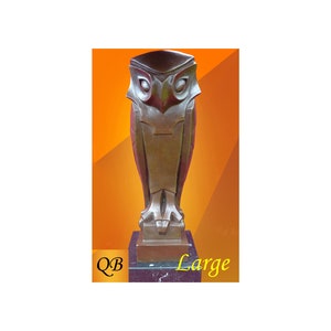Bronze owl sculpture Art deco statue of a Cubist stylized bird. Very popular in pairs as book ends. An iconic 1920&#39;s figurines.
