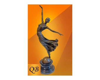 Bronze figurine Art Deco Yvette a wonderful graceful dancing sculpture full of movement. This statue is ideal dance show trophy.