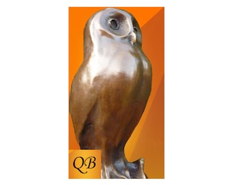 Bronze figure "Little Owl" Art Deco sculpture in pure bronze on marble base.