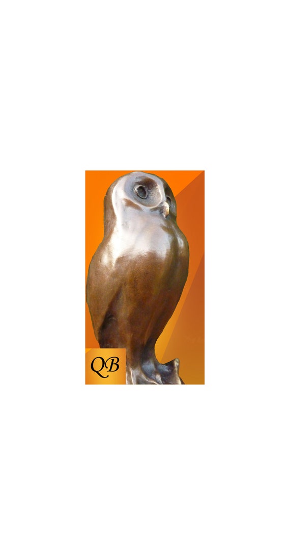 Bronze figure "Little Owl" Art Deco sculpture in pure bronze on marble base.