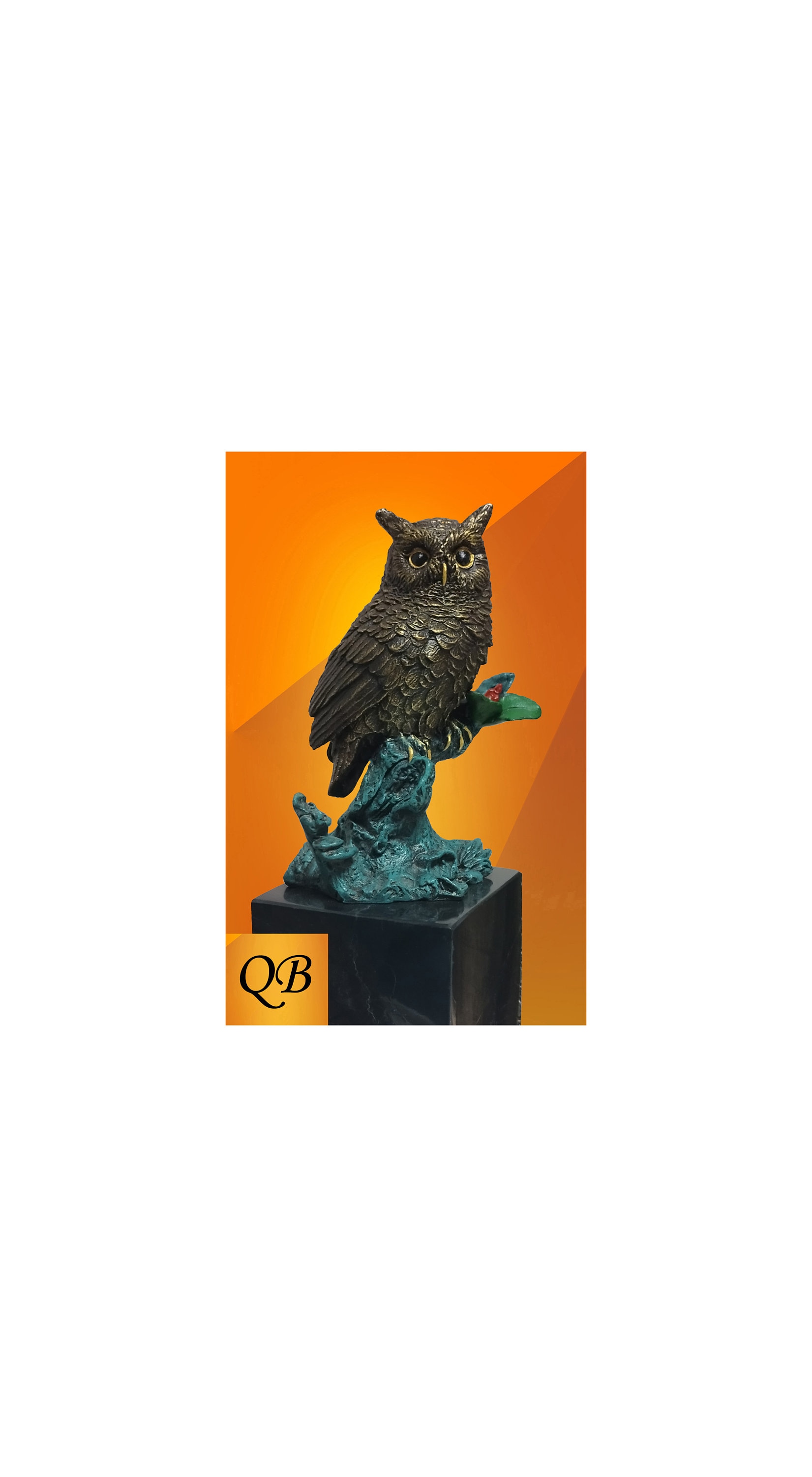 Art Deco Bronze Owl Figurine: Cold Painted Bird on Black Marble Base