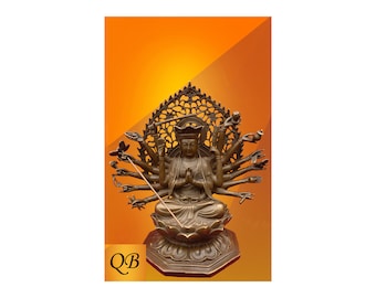 Bronze sculpture art figurine twelve arm Buddha alter statue.