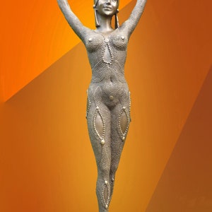 Art Deco quality bronze statue Dimitri H Chiparus's Large lady Dourga Adorned in her intricate 1920s theatre costume. image 2