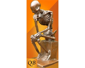 Skeleton The Thinker Bronze Art statue figurine sculpture gift idea