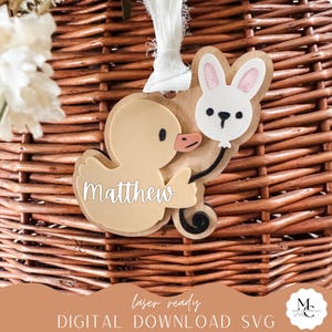 Digital Download | Modern Easter Bunny with Balloon Basket Tags SVG File | Easter Basket Gift Tags | Laser File | Glowforge File