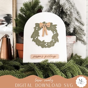 Digital Download | Season&#39;s Greetings Wreath Arch SVG File | Christmas Sign File | For Small Business Use | Boho Christmas File