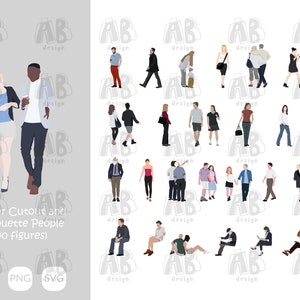 40 Figuren - Flacher Vektorausschnitt und Silhouette-Leute (AI - png - svg)