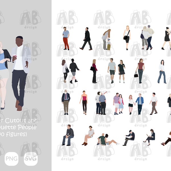 40 Figures Pack - Flat Vector Cutout and Silhouette People (AI - png - svg)