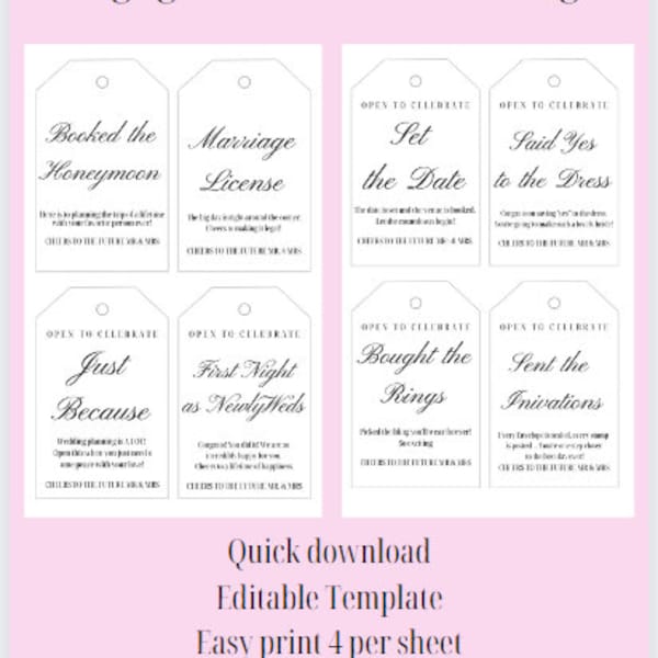 Etiquetas de vino para el evento de planificación de bodas: Regalo de compromiso (descarga digital)