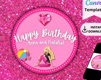 Printable Barbie Birthday Cake Topper | Girls Birthday Party | Pool Party | Come On Let’s Go Party Invite | Editable Template