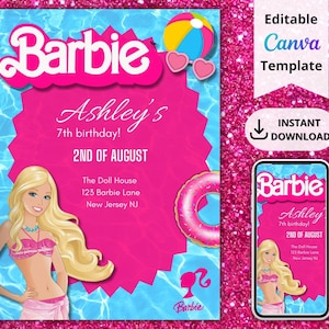 Barbie invitation sales for 7th birthday