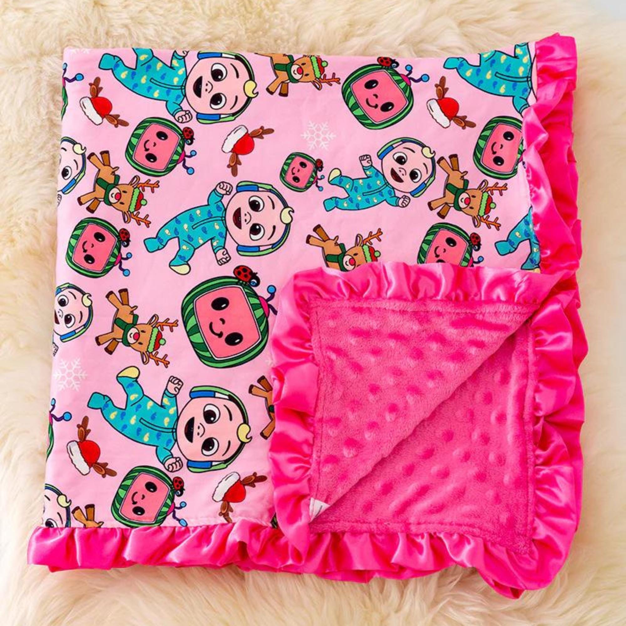 Coco Melon Minky Double Sided Ruffle Hem Baby Blanket for Baby Shower Gift for Girl Character Cartoon Minky Blanket for Kids Hand Made Etsy
