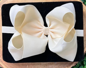 Neutral color Baby headbands, ribbon headbands, ribbon bows, baby girl headband, infant headbands, Ivory Headband Bow, Ivory Bows on nylon