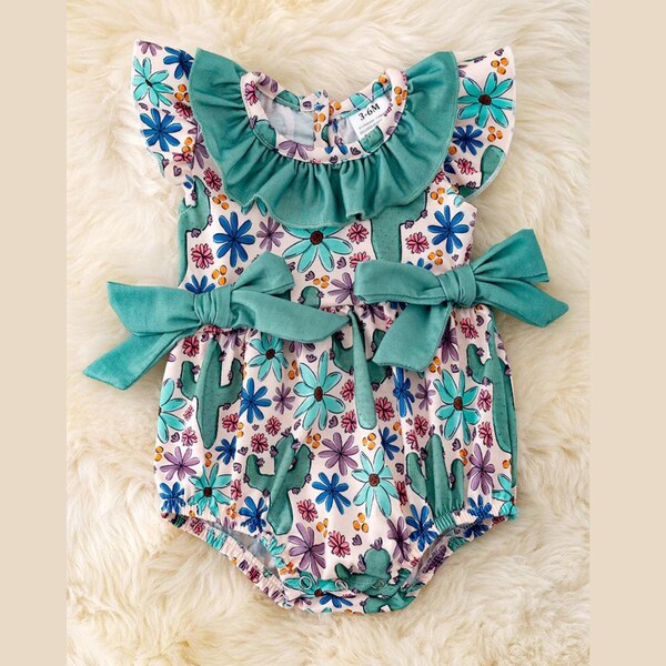Baby Girl Amelia Teal Floral Print Smocked Bubble main image 0