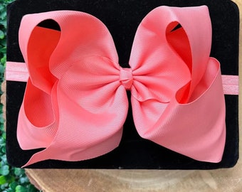 Baby headbands, ribbon headbands, ribbon bows, baby girl headband, infant headbands, Pink Headband Bow , Baby Blue, Coral Pink Bows on Nylon