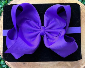 Baby headbands, ribbon headbands, ribbon bows, baby girl headband, infant headbands, Plum Headband Bow, Vibrant, Royal Purple Bows on Nylon