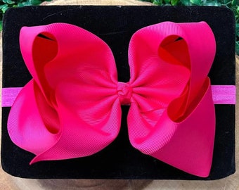 Baby headbands, ribbon headbands, ribbon bows, baby girl headband, infant headbands, Hot Pink Headband Bow, Vibrant, Fuchsia Pink Bows