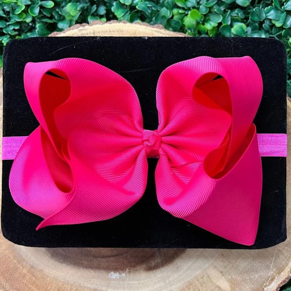 Baby headbands, ribbon headbands, ribbon bows, baby girl headband, infant headbands, Hot Pink Headband Bow, Vibrant, Fuchsia Pink Bows