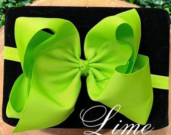 Baby headbands, ribbon headbands, ribbon bows, baby girl headband, infant headbands, Green Headband Bow, Vibrant, Lime Bows