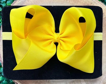 Baby headbands, ribbon headbands, ribbon bows, baby girl headband, infant headbands, Yellow Headband Bow, Lemon 6” Bows on nylon