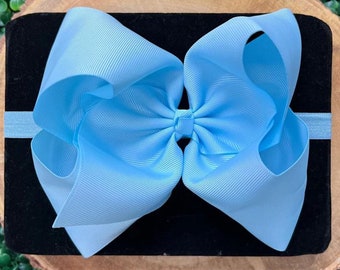 Baby headbands, ribbon headbands, ribbon bows, baby girl headband, infant headbands, Light Blue, Baby Blue, Sky Blue Bows on Nylon