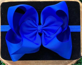 Baby headbands, ribbon headbands, ribbon bows, baby girl headband, infant headbands, Royal Blue Headband Bow, Vibrant, Blue Bows on nylon