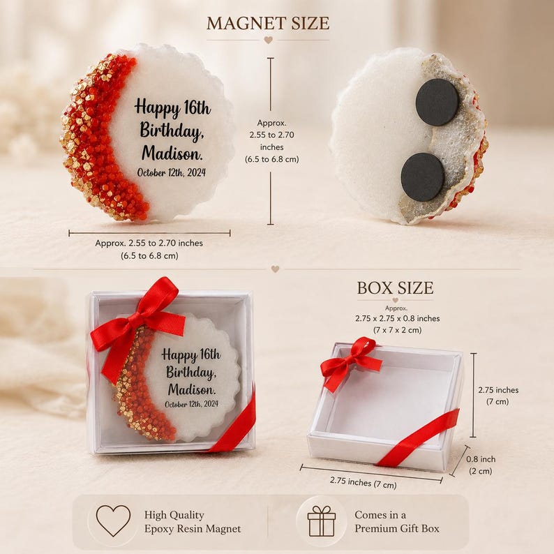 Photo Magnet | FAST SHIPPING | Shimmering Luxury Favors | Milestone Keepsake | 30th 50th Adult Birthday Party image 2