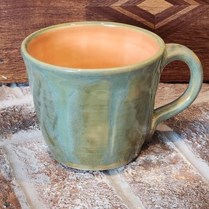 15 fl oz, Handmade, cantaloupe melon pottery mug, Coffee mug, Ceramics, Stoneware, rustic cup