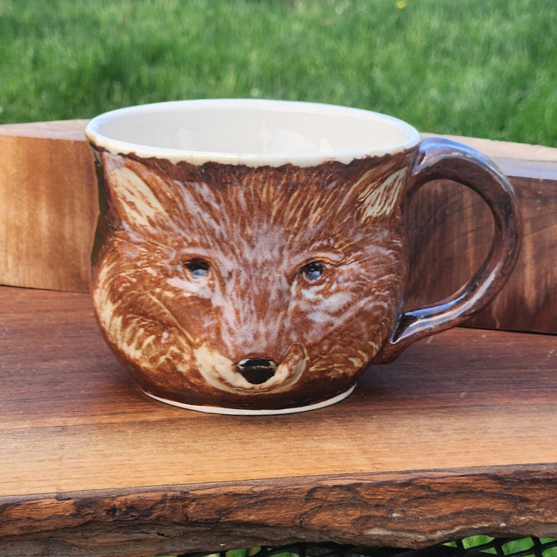 16 Fl Oz, Rustic Wildlife Red Fox Mug, Pottery Mug, Coffee Mug, Chili