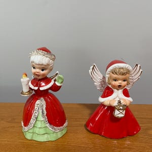 Two ceramic Christmas angels Napco Bell Japan