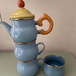 vintage Mackenzie-Childs Camp geëmailleerde theeset